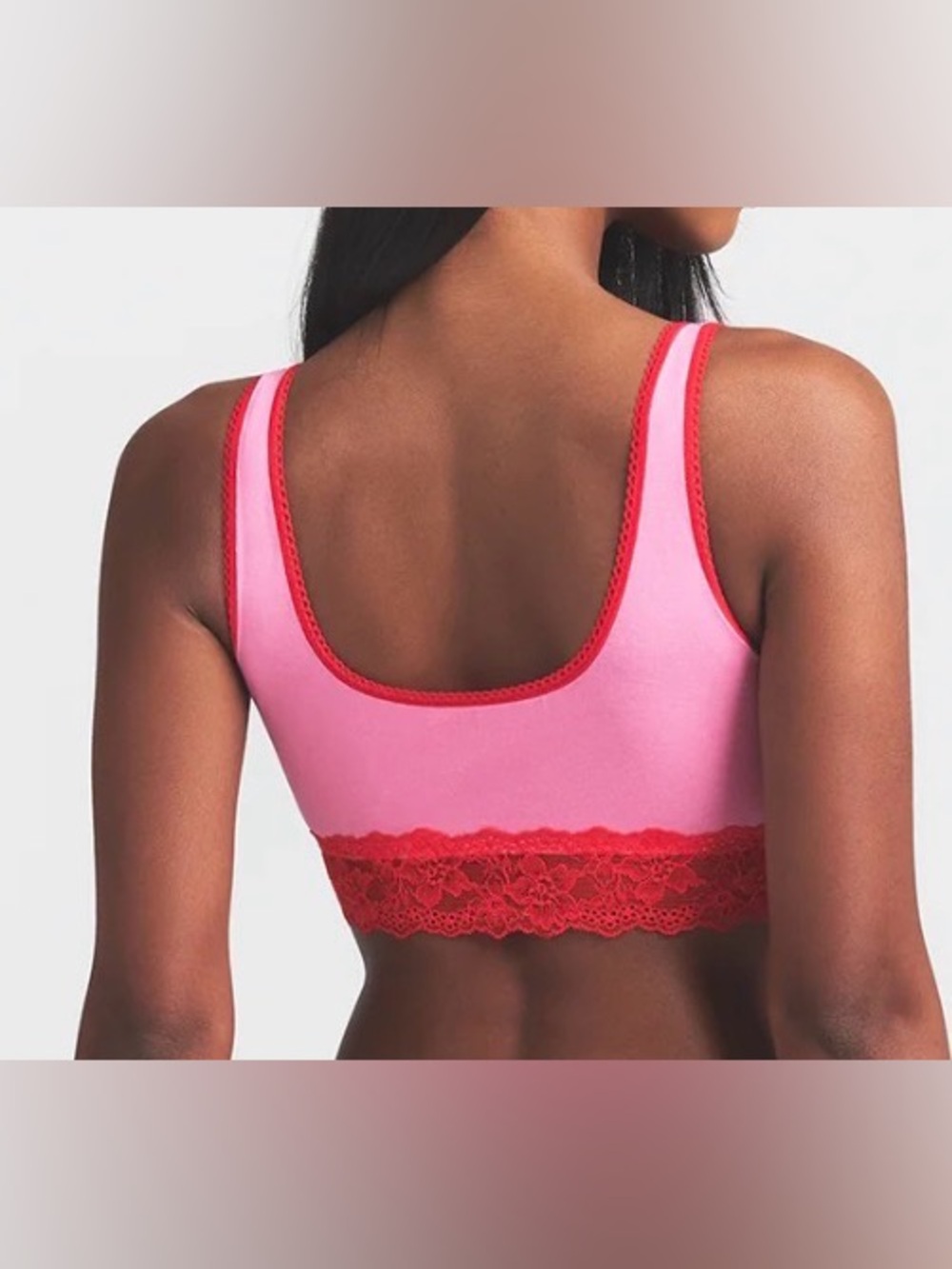 SKIMS Lightweight Cotton Lace Longline Scoop Bralette | Carnation Contrast | S